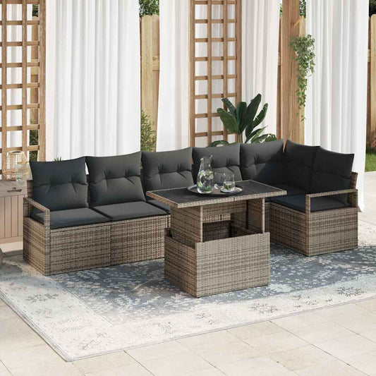 Set Divano da Giardino 7 pcs Grigio Poly Rattan - homemem39