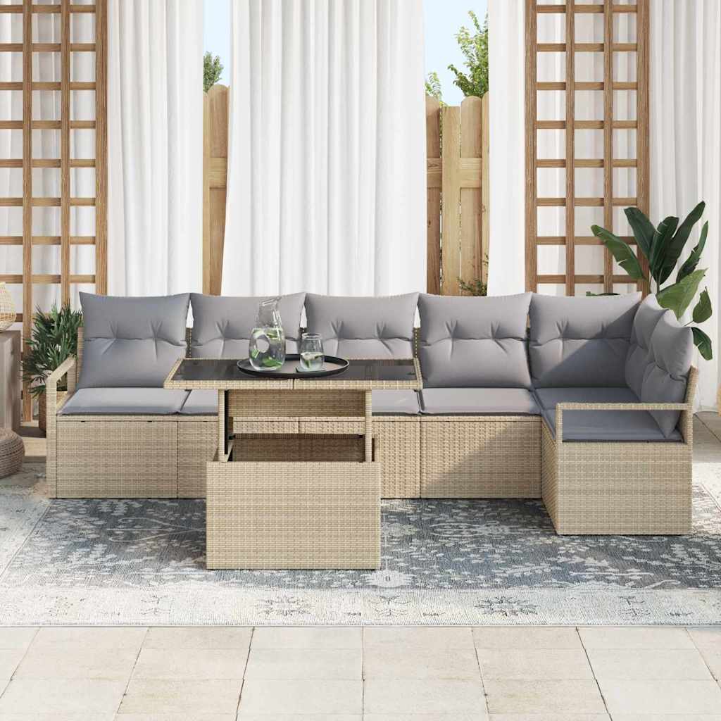 Set Divano da Giardino 7 pcs Beige Poly Rattan - homemem39