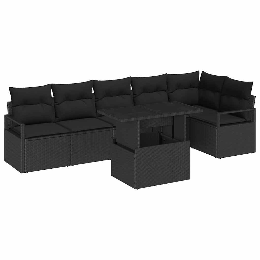 Set Divano da Giardino con archiviazione 7 pcs Nero Poly Rattan - homemem39