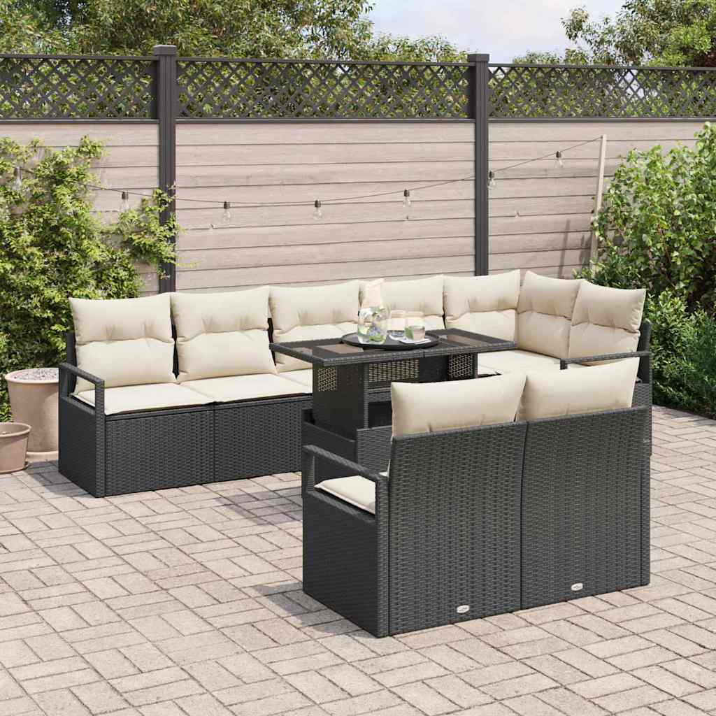 Set Divano da Giardino con archiviazione 9 pcs Nero Poly Rattan - homemem39