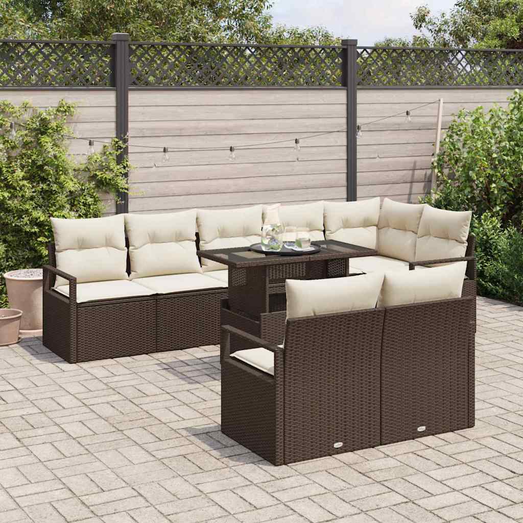 Set Divano da Giardino 9 pcs Marrone Poly Rattan - homemem39