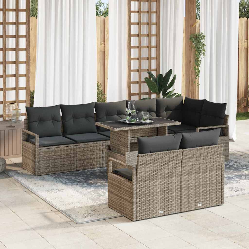 Set Divano da Giardino 9 pcs Grigio Poly Rattan