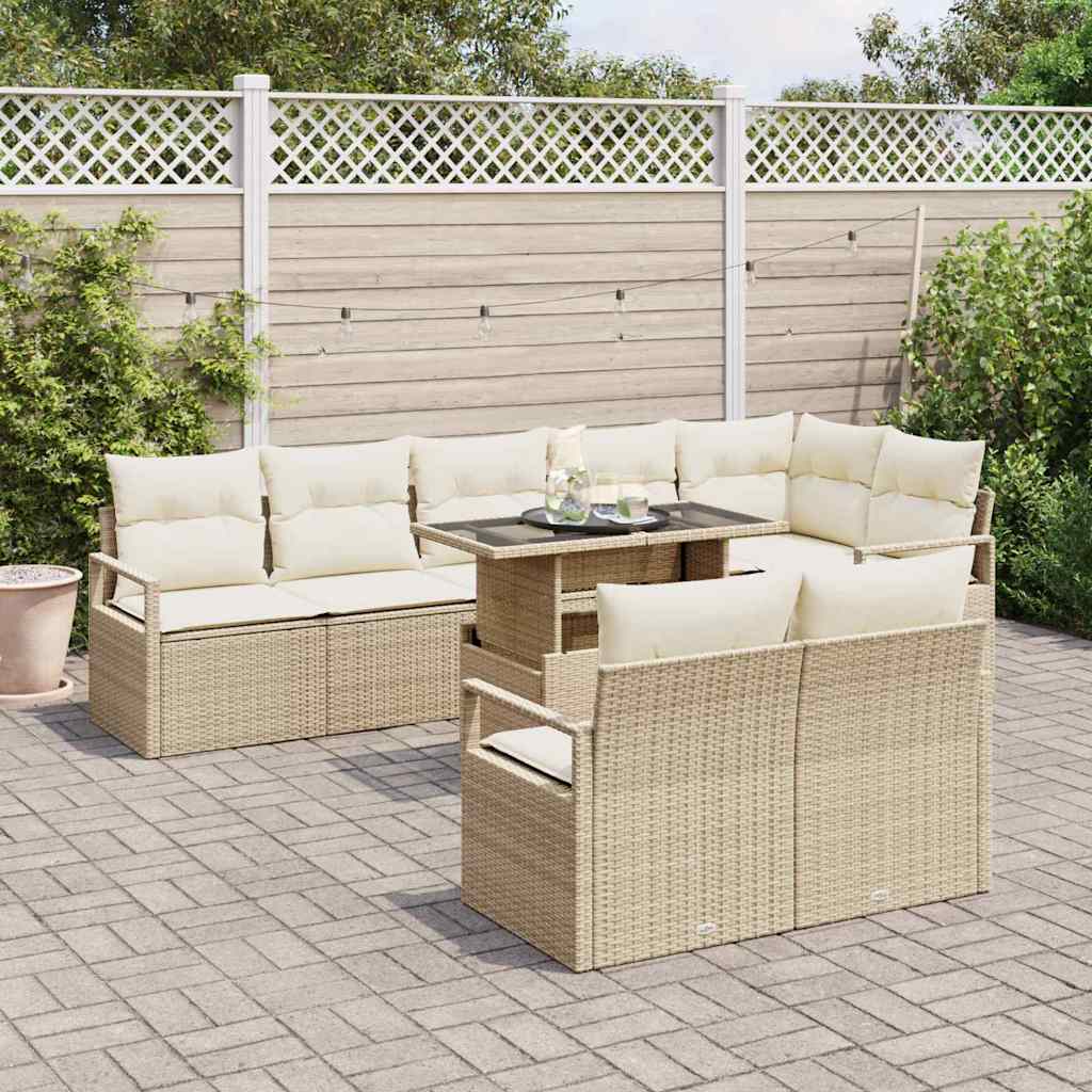 Set Divano da Giardino 9 pcs Beige Poly Rattan - homemem39