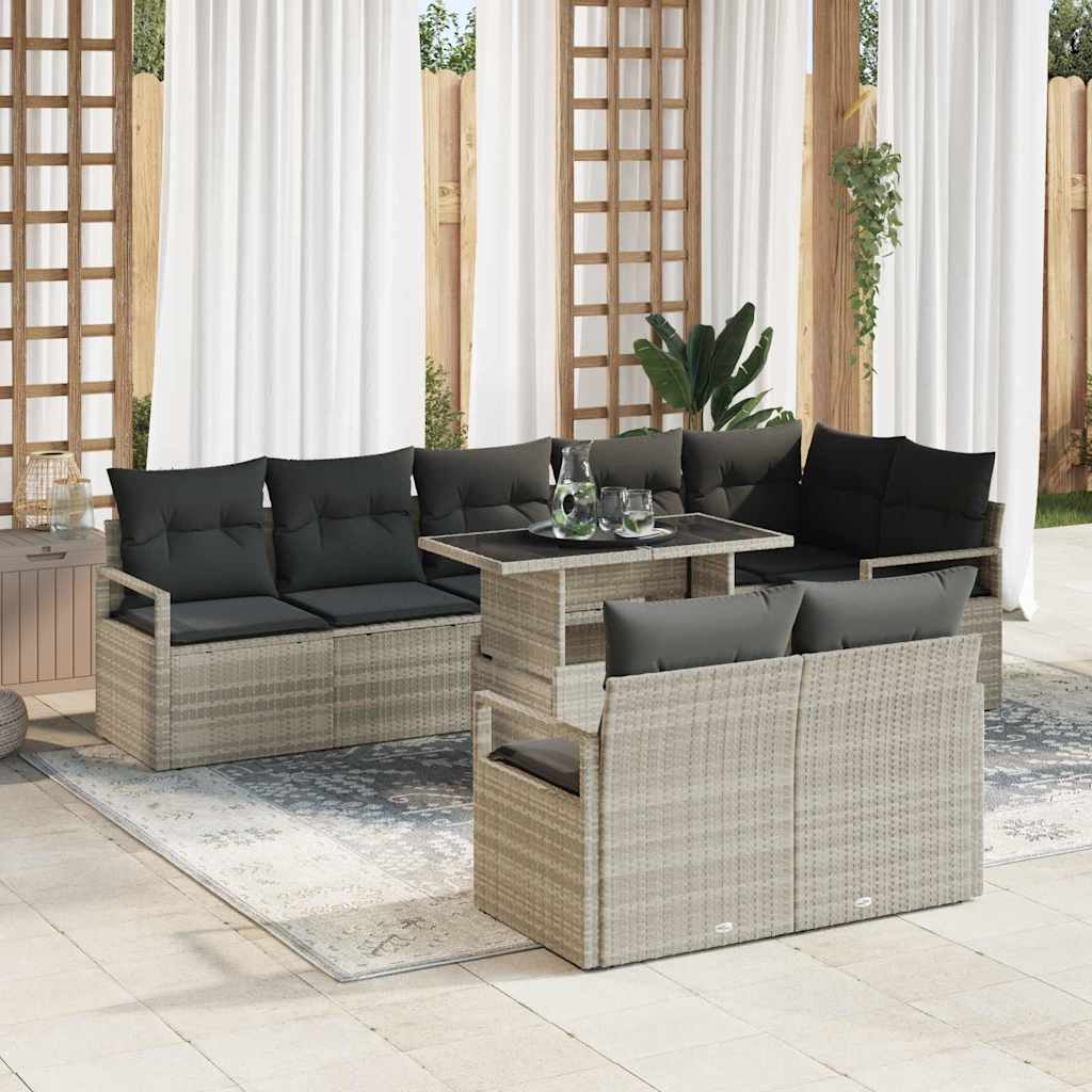Set Divano da Giardino 9 pcs Grigio chiaro Poly Rattan - homemem39