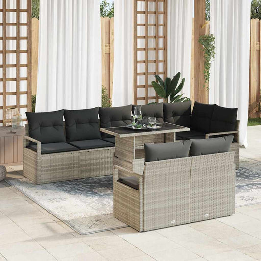 Set Divano da Giardino 9 pcs Grigio chiaro Poly Rattan - homemem39