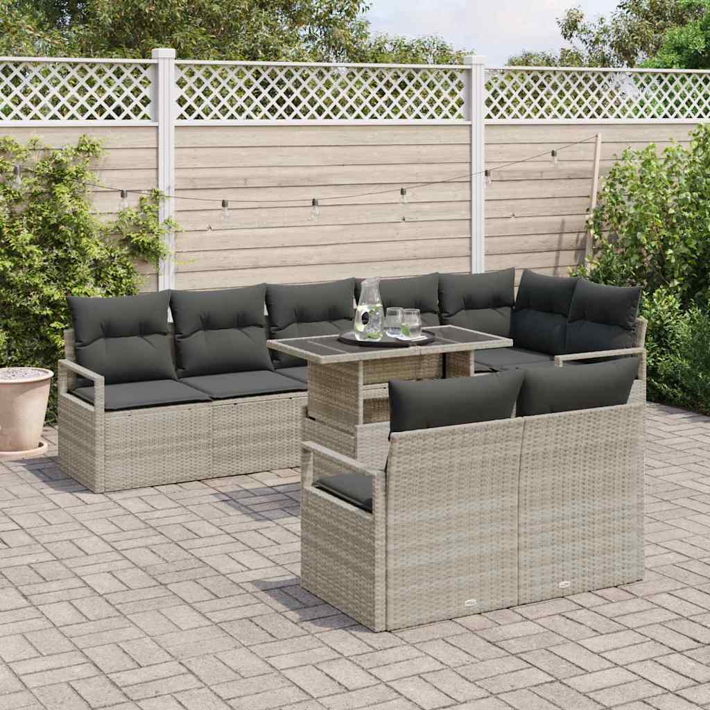 Set Divano da Giardino 9 pcs Grigio chiaro Poly Rattan - homemem39