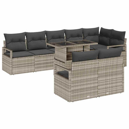 Set Divano da Giardino 9 pcs Grigio chiaro Poly Rattan - homemem39