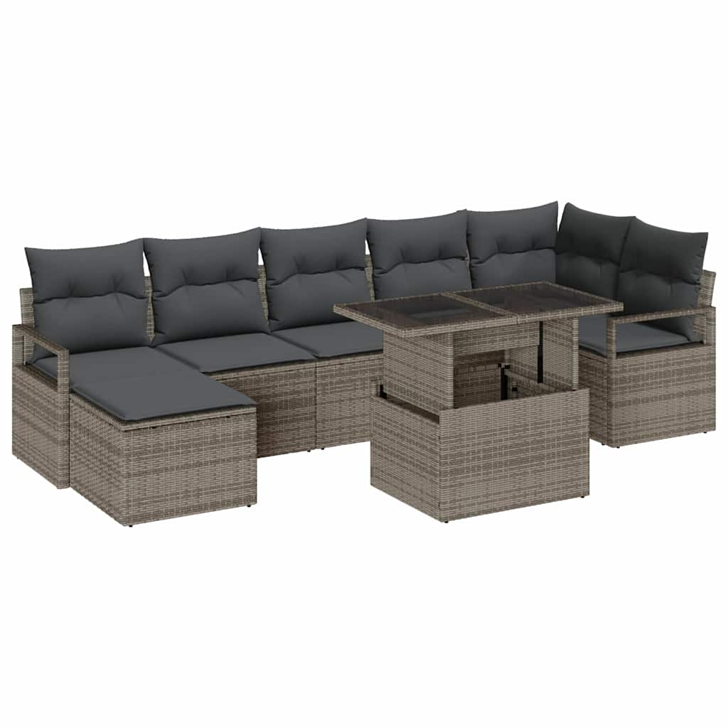 Set Divano da Giardino 8 pcs Grigio Poly Rattan