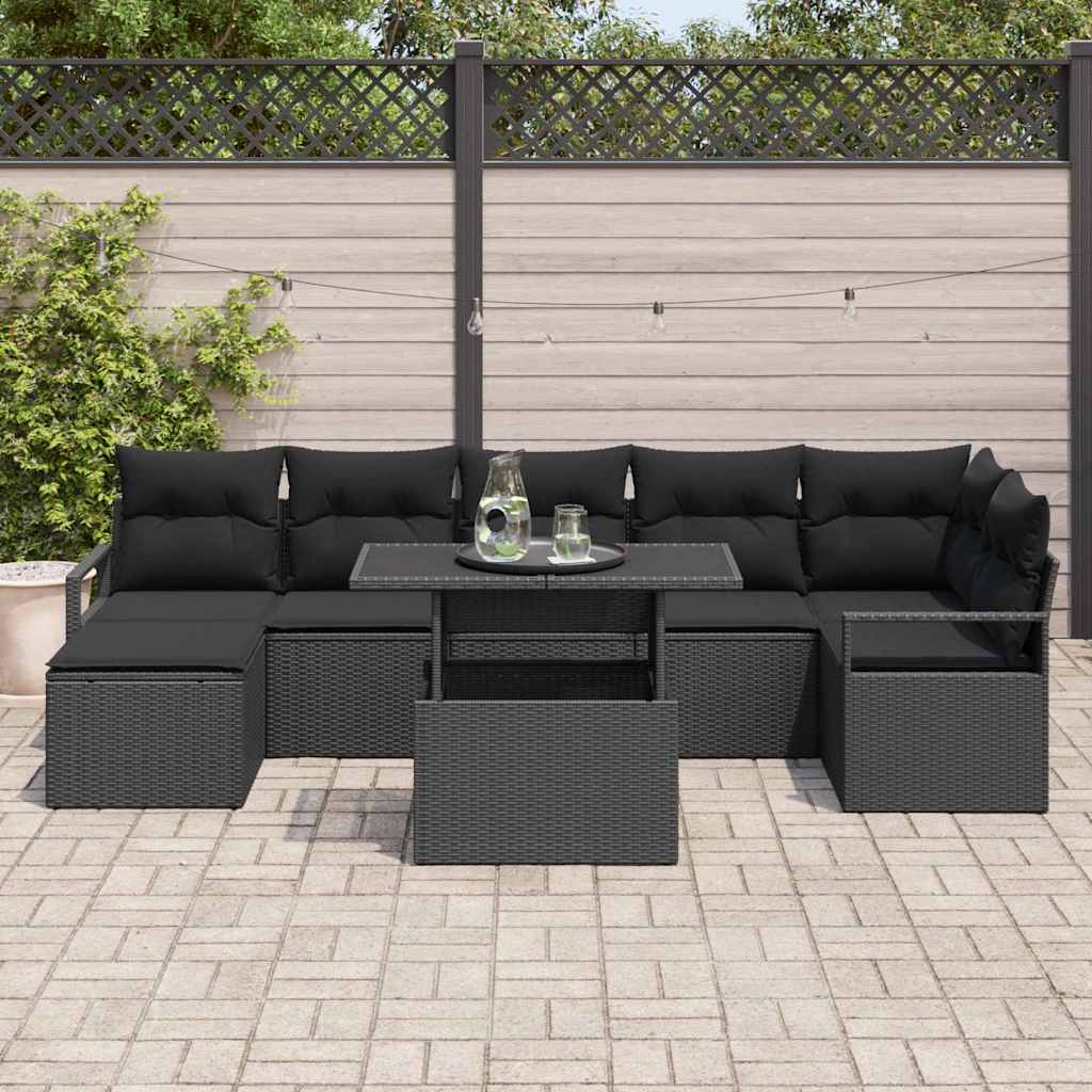 Set Divano da Giardino con archiviazione 8 pcs Nero Poly Rattan | homemem39