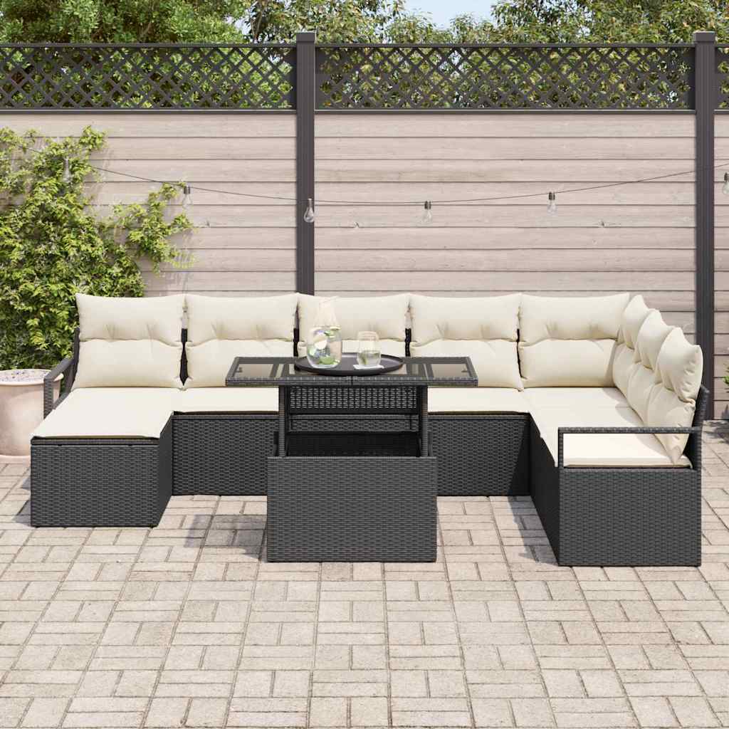 Set Divano da Giardino con archiviazione 9 pcs Nero Poly Rattan - homemem39