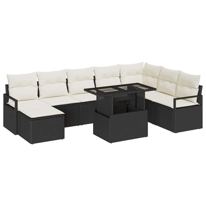 Set Divano da Giardino con archiviazione 9 pcs Nero Poly Rattan - homemem39