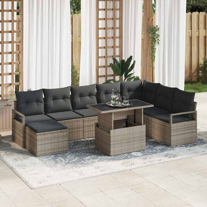 Set Divano da Giardino 9 pcs Grigio Poly Rattan