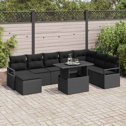 Set Divano da Giardino con archiviazione 9 pcs Nero Poly Rattan | homemem39