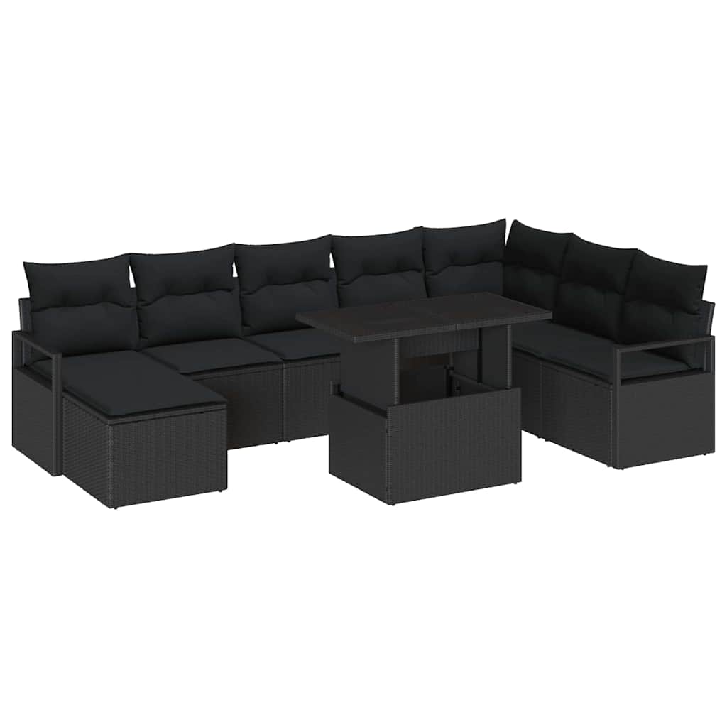 Set Divano da Giardino con archiviazione 9 pcs Nero Poly Rattan | homemem39