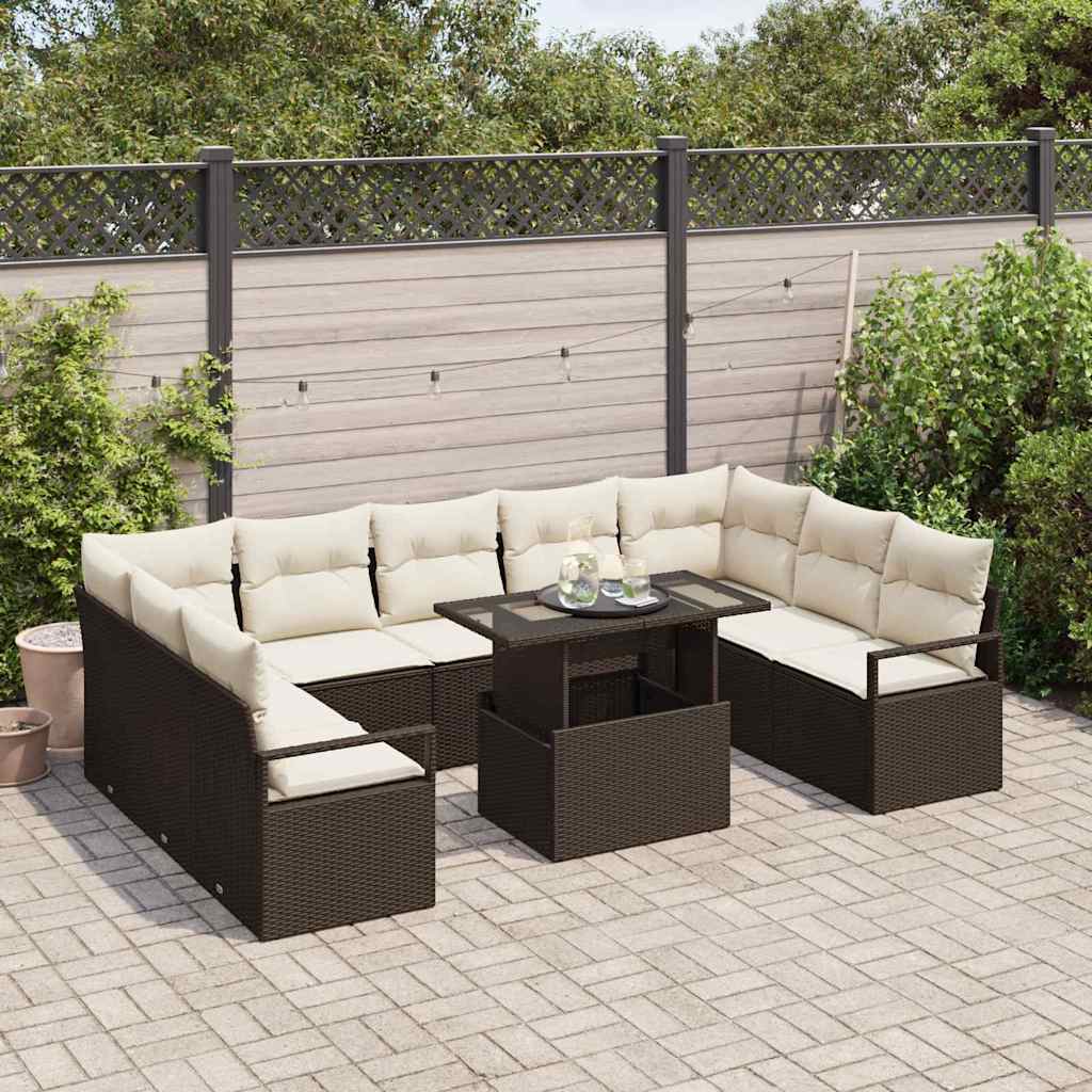 Set Divano da Giardino 10 pcs Marrone Poly Rattan - homemem39