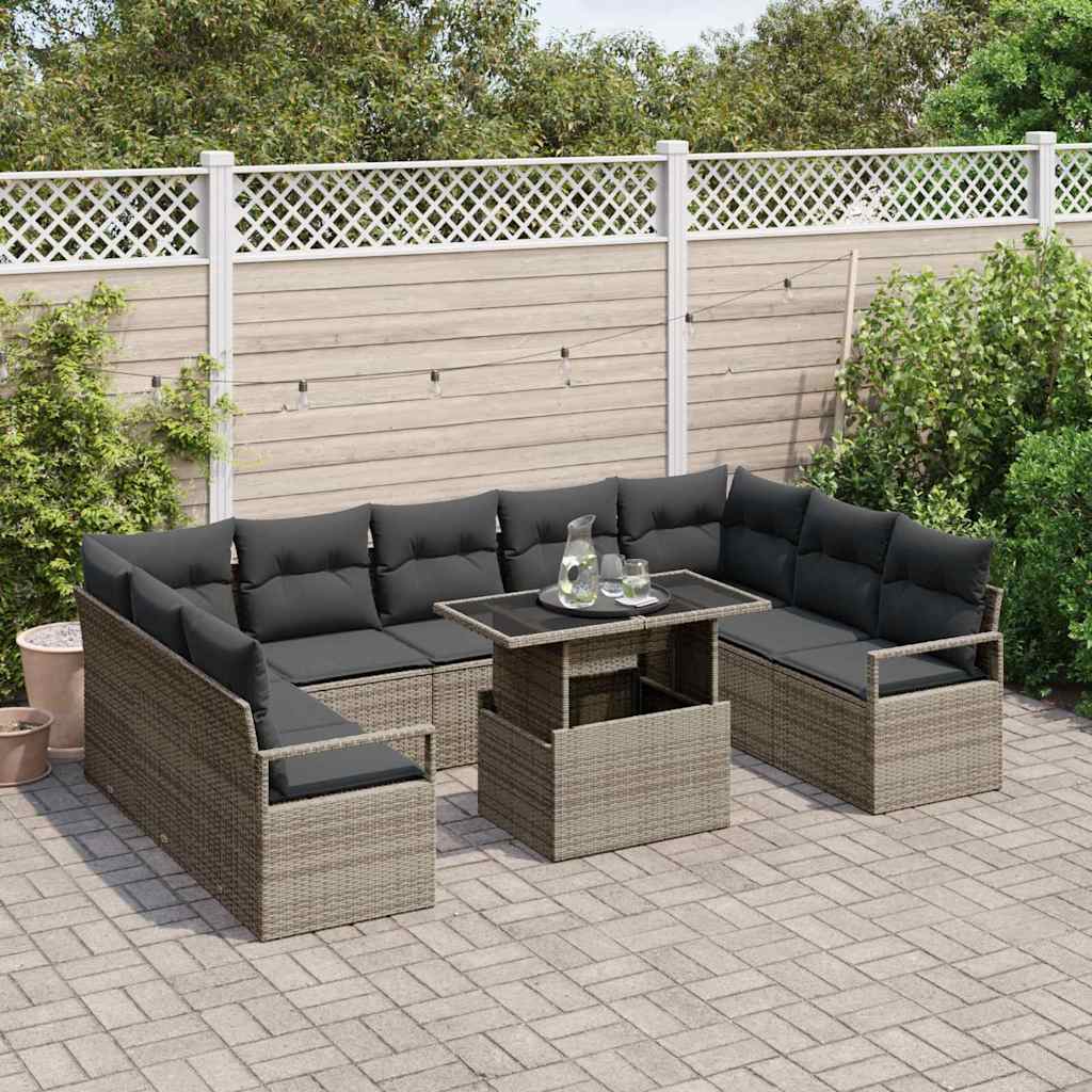 Set Divano da Giardino 10 pcs Grigio Poly Rattan - homemem39