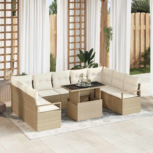 Set Divano da Giardino 10 pcs Beige Poly Rattan - homemem39