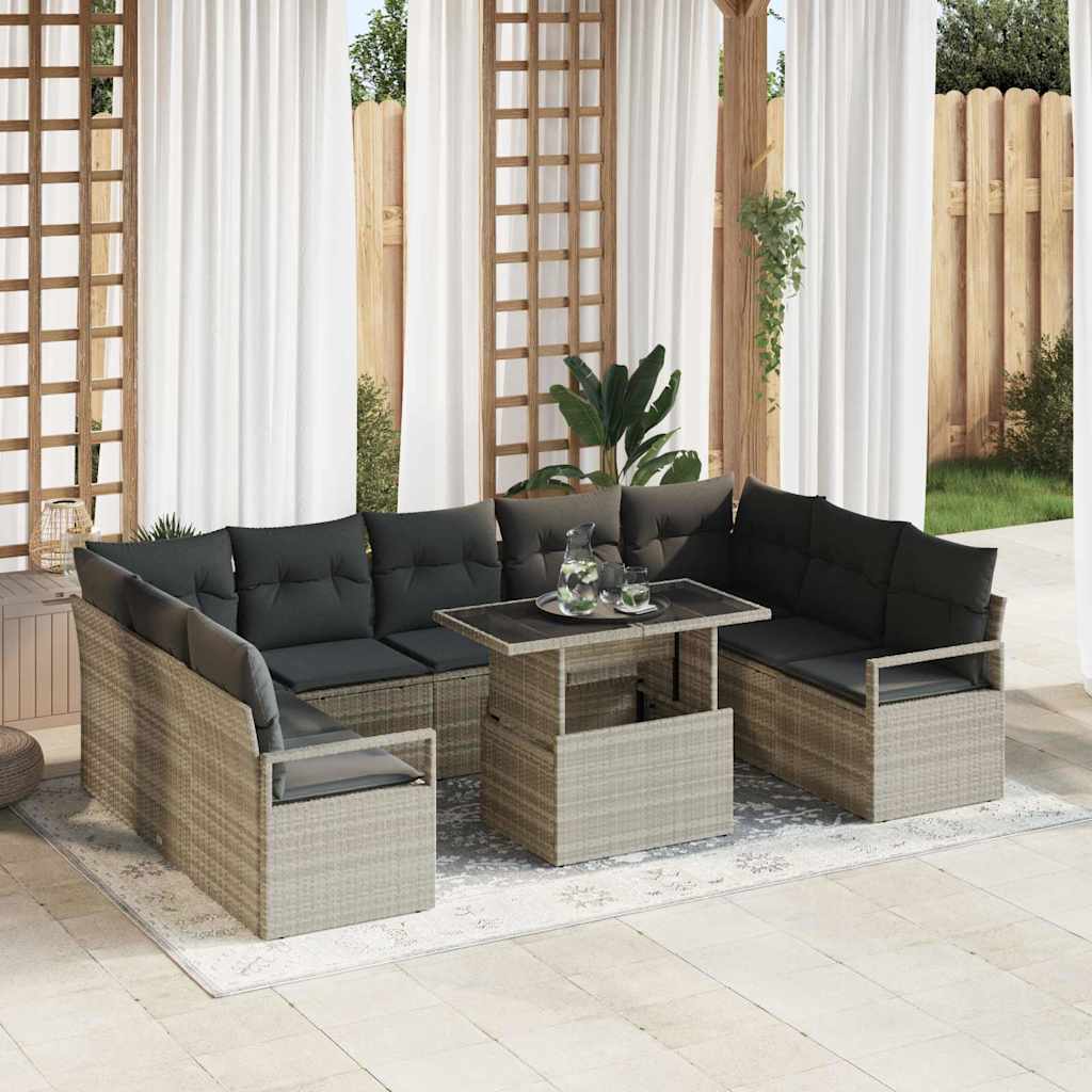 Set Divano da Giardino 10 pcs Grigio chiaro Poly Rattan - homemem39