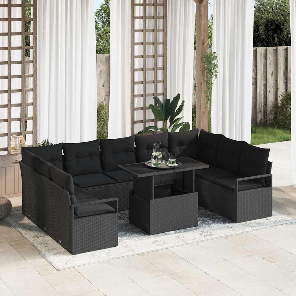 Set Divano da Giardino 10 pcs Nero Poly Rattan - homemem39