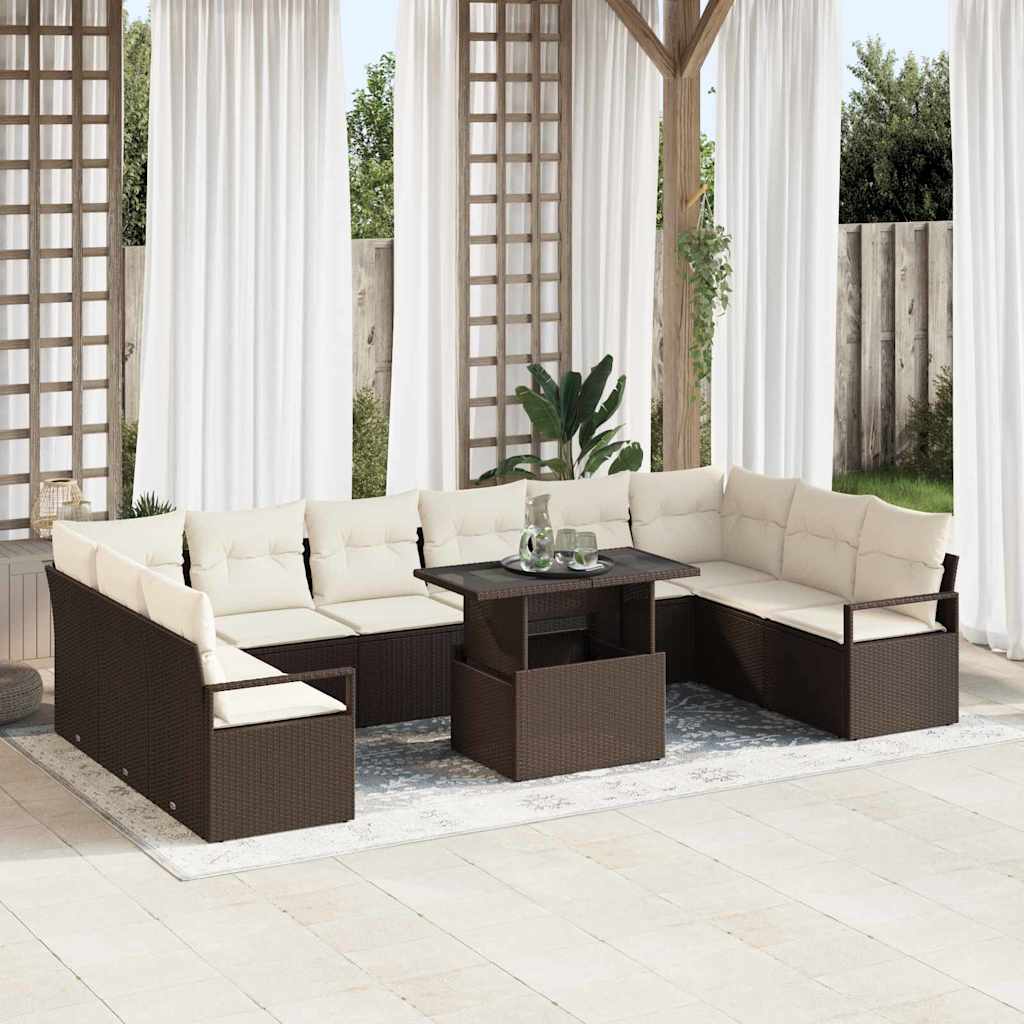 Set Divano da Giardino 11 pcs Marrone Poly Rattan - homemem39