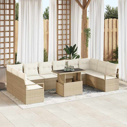 Set Divano da Giardino con cuscino 11 pcs Beige polyrattan