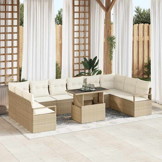Set Divano da Giardino con cuscino 11 pcs Beige polyrattan