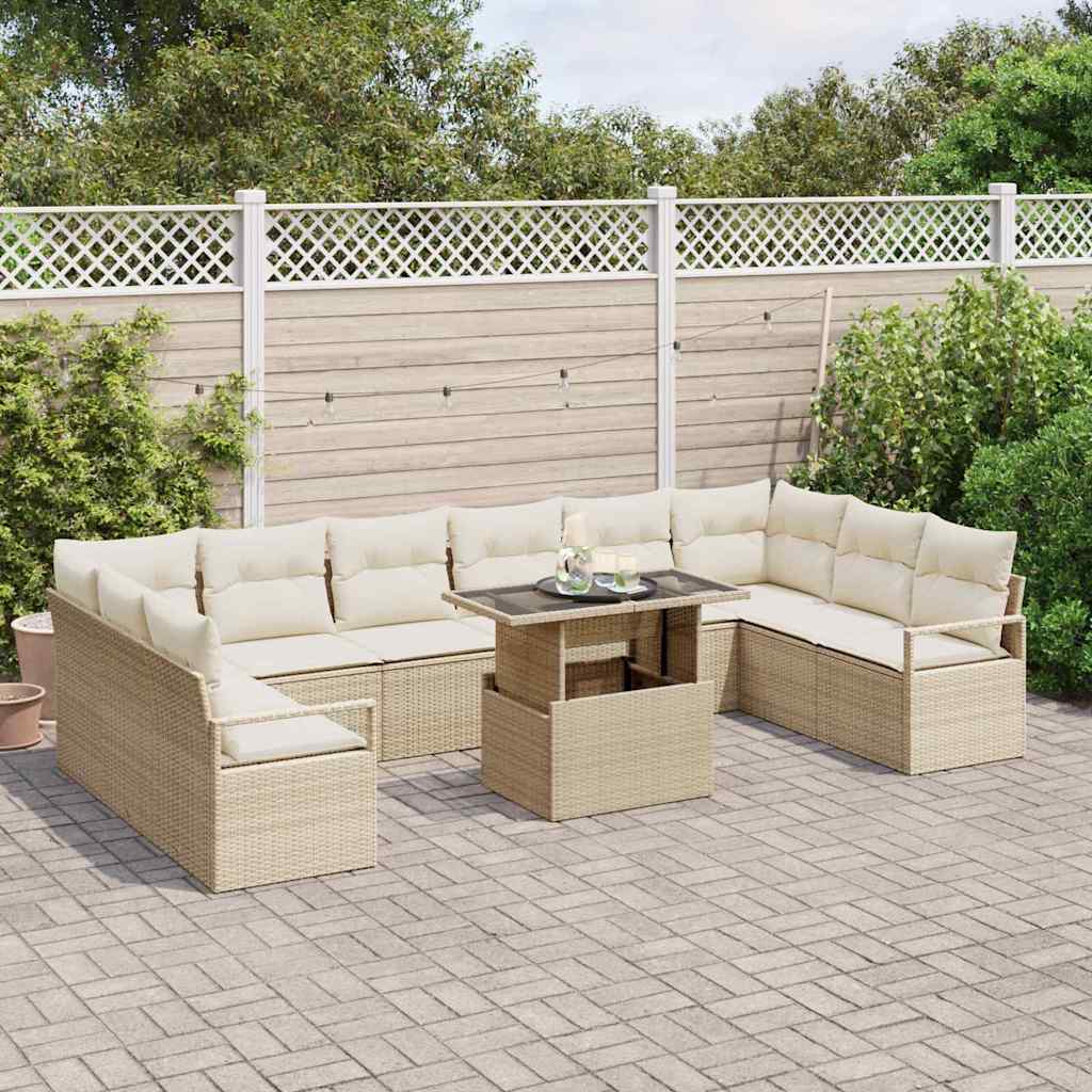 Set Divano da Giardino con cuscino 11 pcs Beige polyrattan