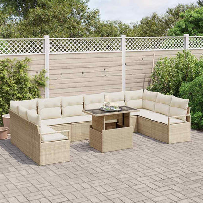 Set Divano da Giardino con cuscino 11 pcs Beige polyrattan