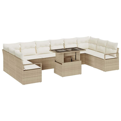 Set Divano da Giardino con cuscino 11 pcs Beige polyrattan