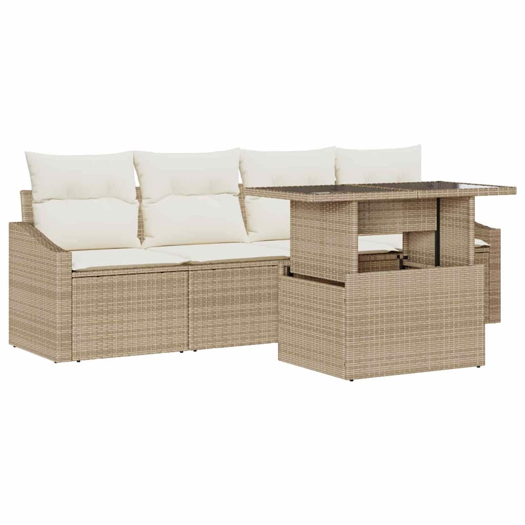 Set Divano da Giardino 5 pcs Beige Poly Rattan - homemem39
