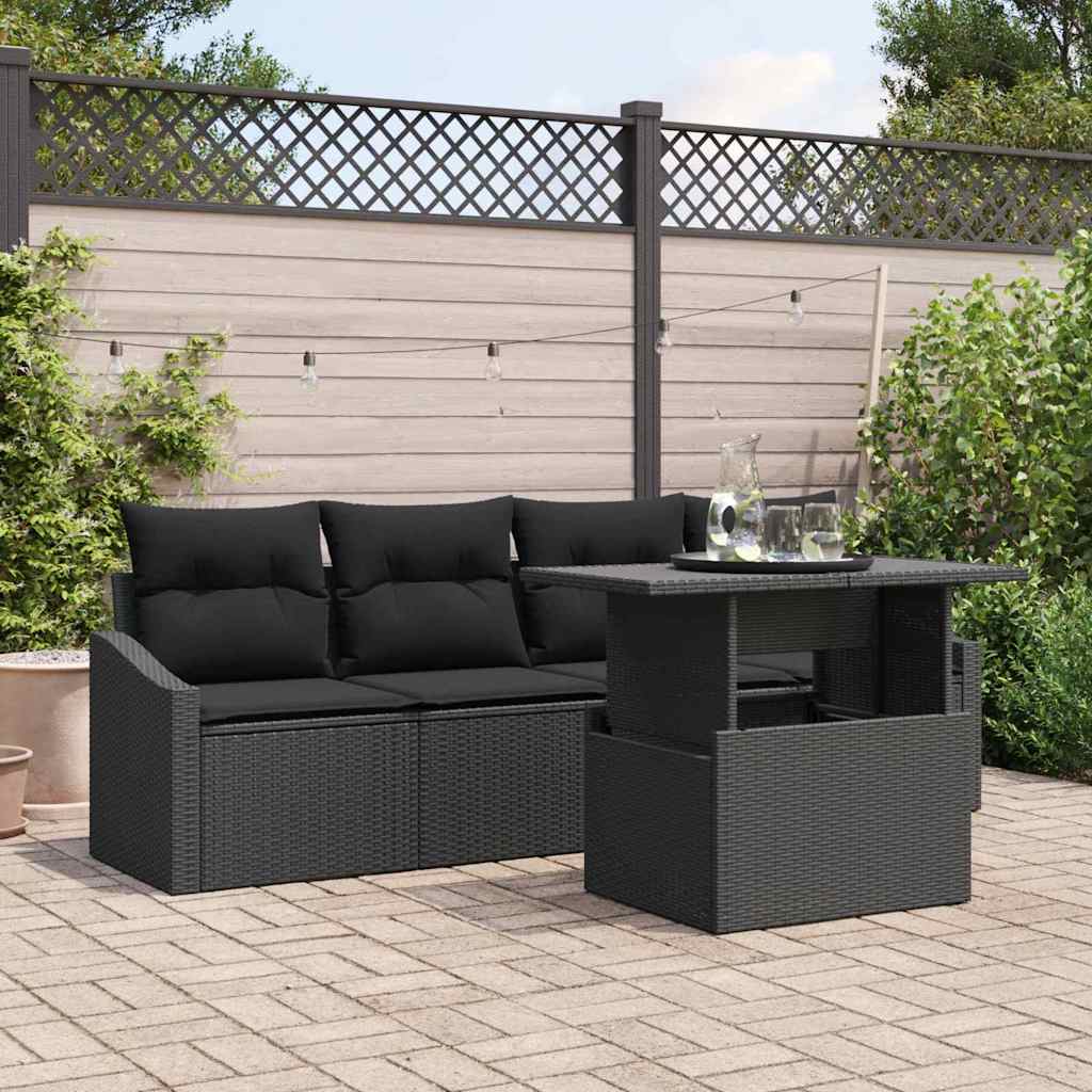 Set Divano da Giardino con archiviazione 5 pcs Nero Poly Rattan - homemem39