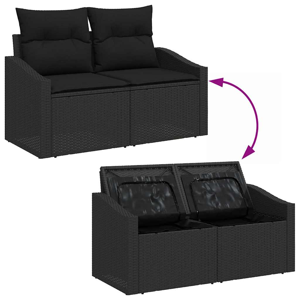 Set Divano da Giardino con archiviazione 5 pcs Nero Poly Rattan - homemem39