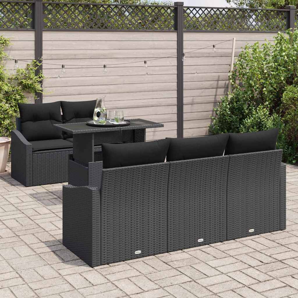 Set Divano da Giardino con archiviazione 6 pcs Nero Poly Rattan - homemem39