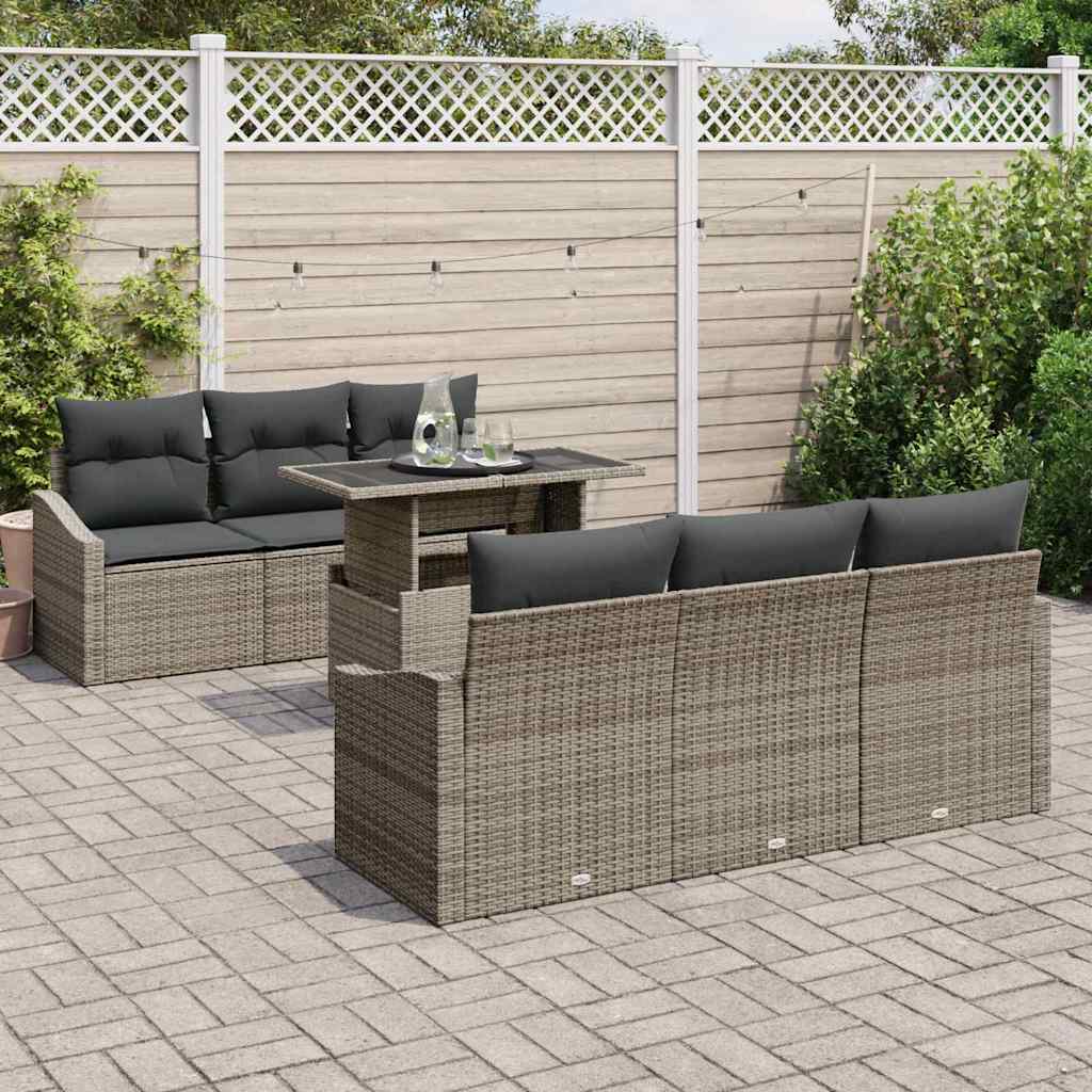Set Divano da Giardino 7 pcs Grigio Poly Rattan - homemem39