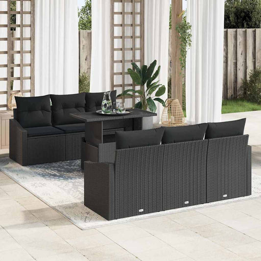 Set Divano da Giardino con archiviazione 7 pcs Nero Poly Rattan - homemem39
