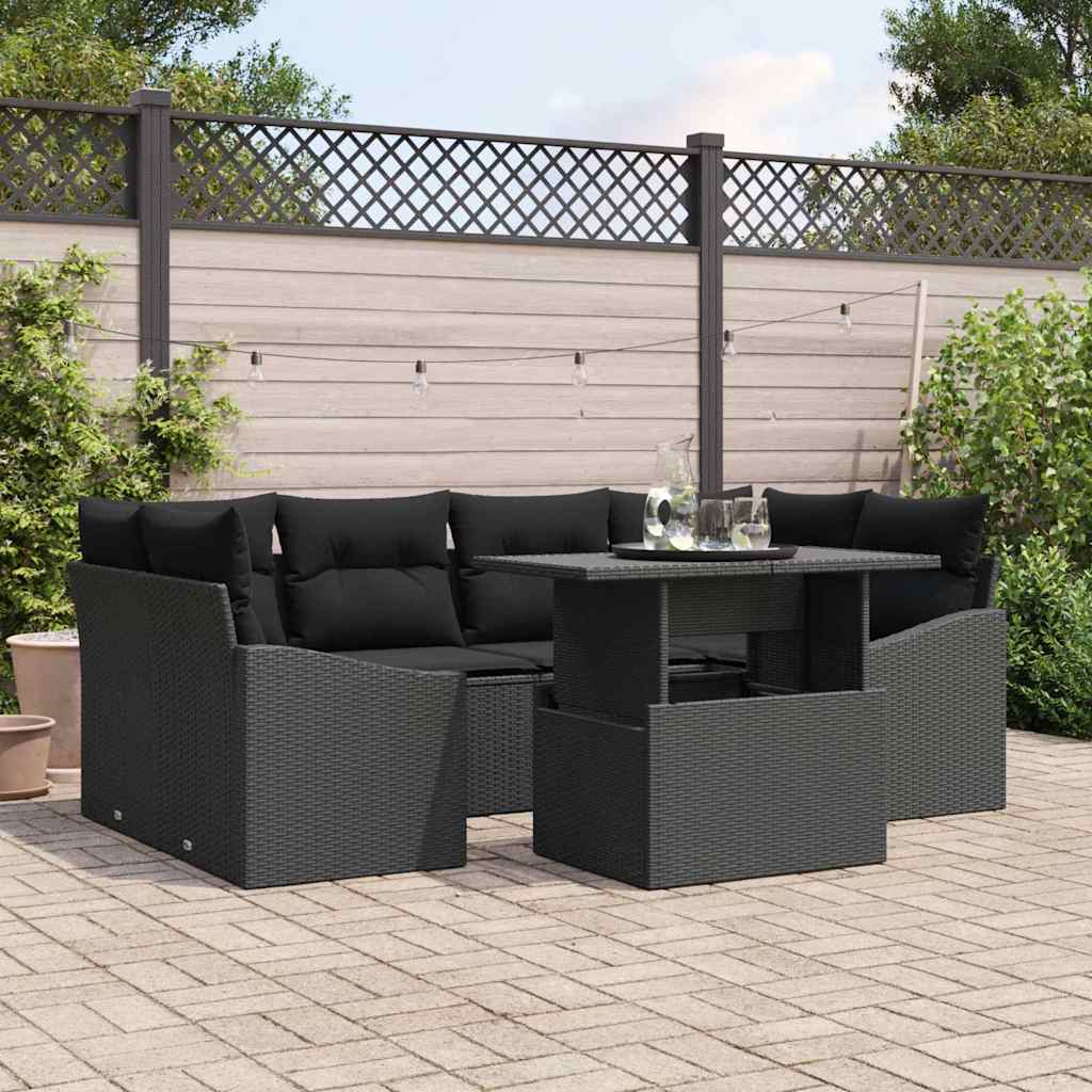 Set Divano da Giardino con archiviazione 7 pcs Nero Poly Rattan - homemem39