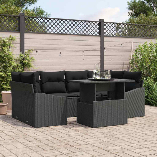 Set Divano da Giardino con archiviazione 7 pcs Nero Poly Rattan - homemem39