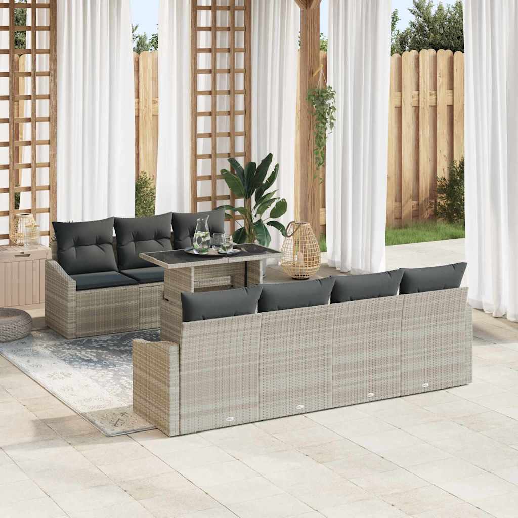 Set Divano da Giardino 8 pcs Grigio chiaro Poly Rattan - homemem39