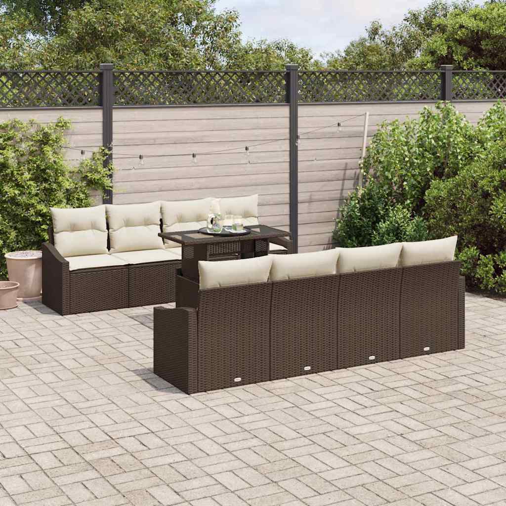 Set Divano da Giardino 9 pcs Marrone Poly Rattan - homemem39