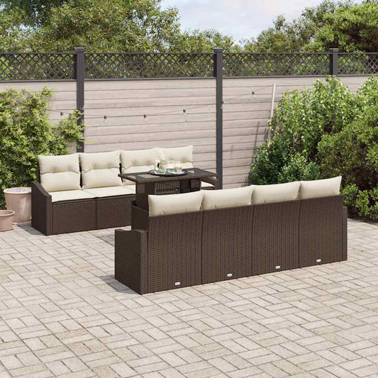 Set Divano da Giardino 9 pcs Marrone Poly Rattan - homemem39