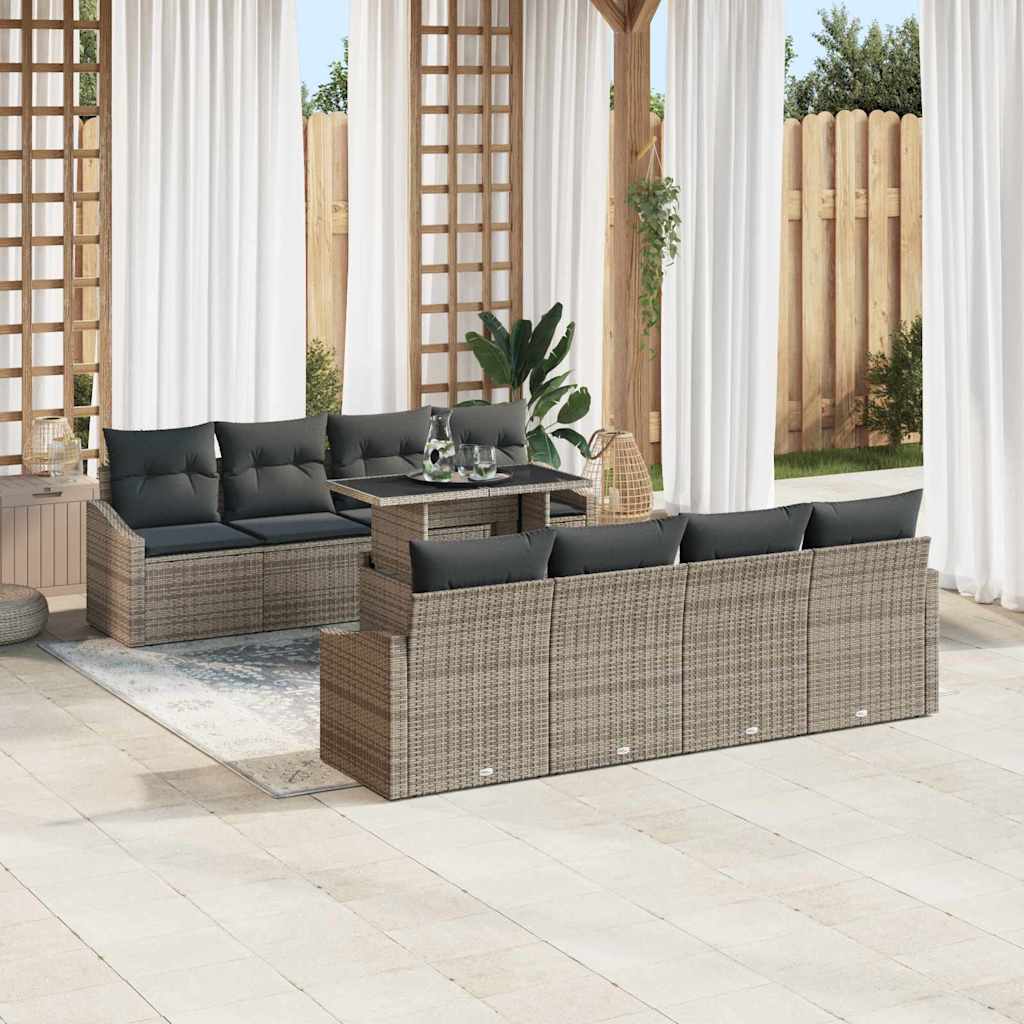 Set Divano da Giardino 9 pcs Grigio Poly Rattan - homemem39