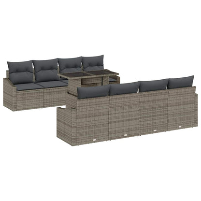 Set Divano da Giardino 9 pcs Grigio Poly Rattan - homemem39
