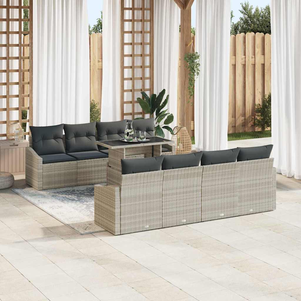 Set Divano da Giardino 9 pcs Grigio chiaro Poly Rattan - homemem39