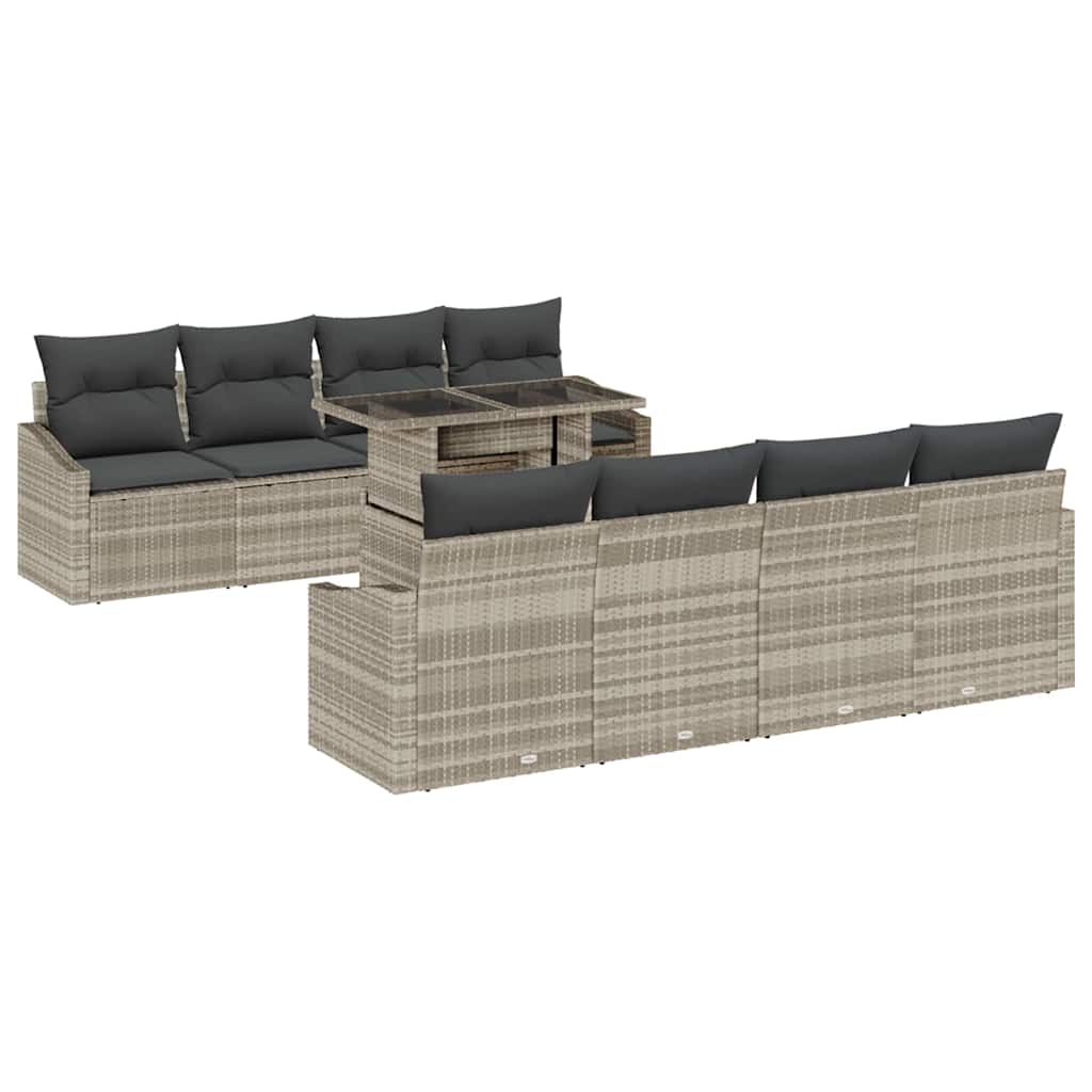 Set Divano da Giardino 9 pcs Grigio chiaro Poly Rattan - homemem39