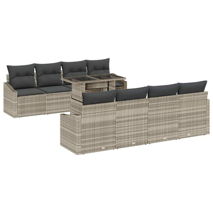 Set Divano da Giardino 9 pcs Grigio chiaro Poly Rattan - homemem39