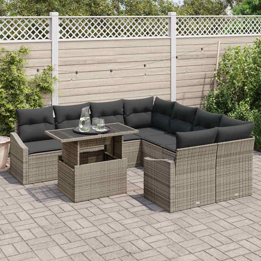 Set Divano da Giardino 9 pcs Grigio Poly Rattan - homemem39