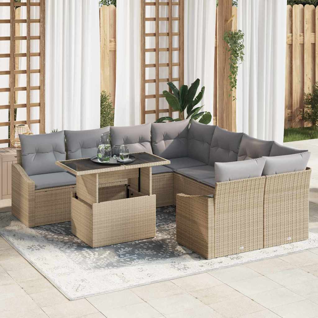 Set Divano da Giardino 9 pcs Beige Poly Rattan - homemem39