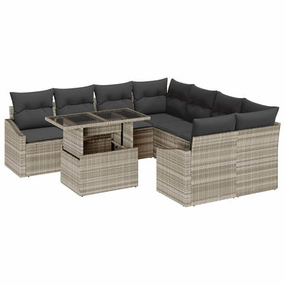 Set Divano da Giardino 9 pcs Grigio chiaro Poly Rattan - homemem39