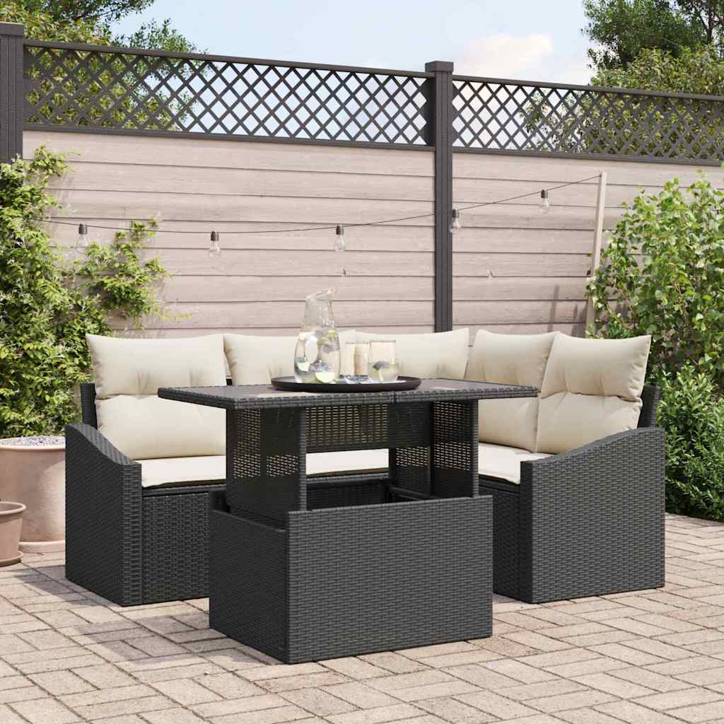 Set Divano da Giardino 5 pz Nero e Crema