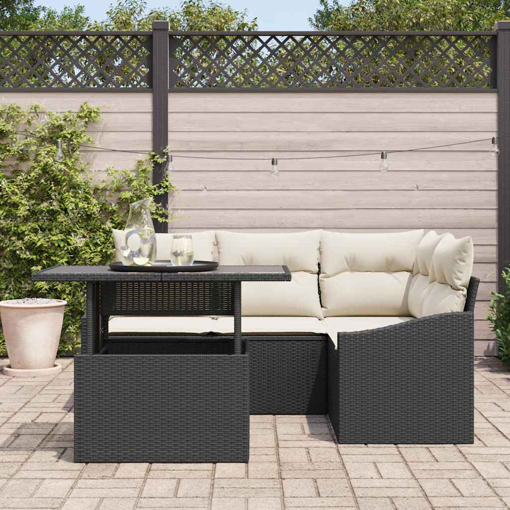 Set Divano da Giardino 5 pz Nero e Crema
